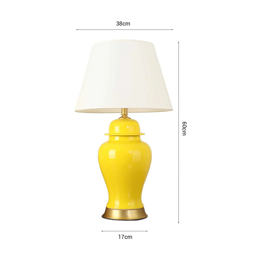 SOGA 4X Oval Ceramic Table Lamp with Gold Metal Base Desk Lamp Yellow