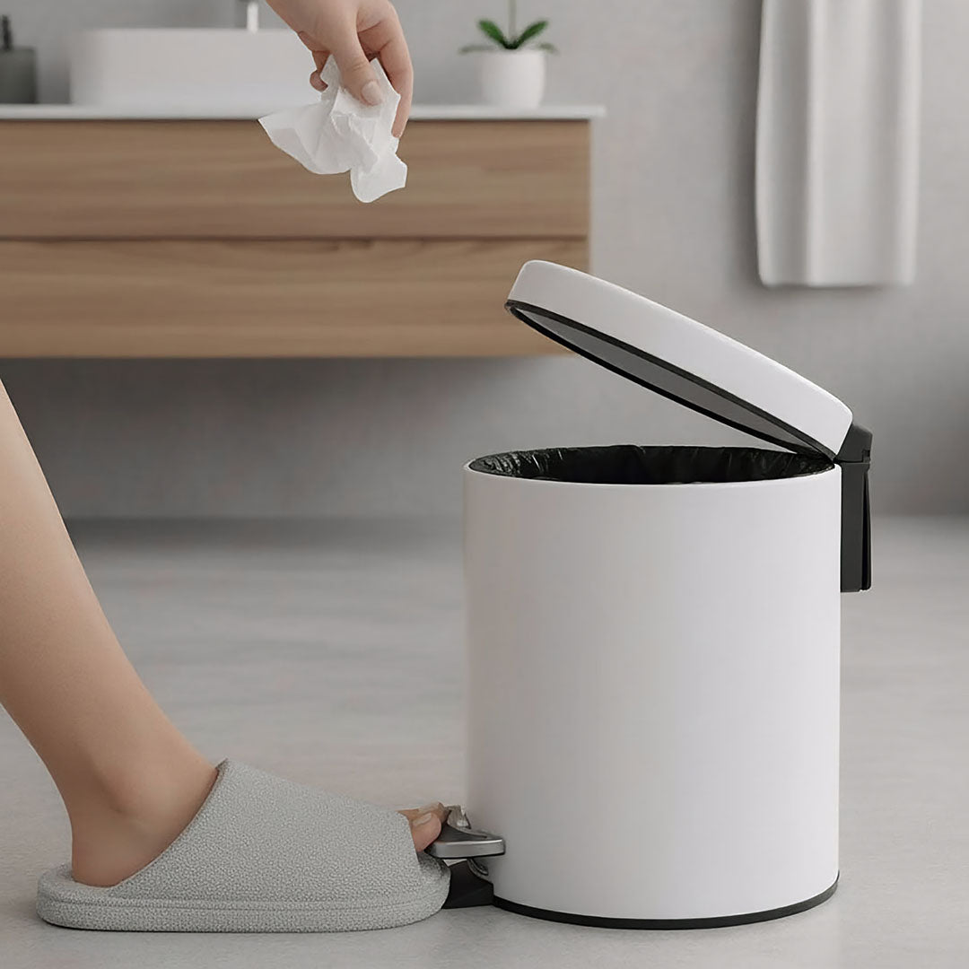 SOGA Foot Pedal Stainless Steel Rubbish Recycling Garbage Waste Trash Bin Round 12L White