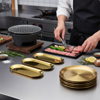 SOGA Kitchenware Bundle – Gold Nordic Plate Set, 23cm Grilling Plate & Cast Iron BBQ Grill $ 187
