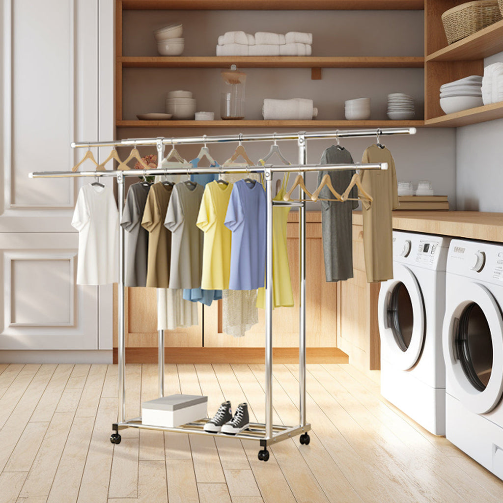 SOGA 2X 200cm Stainless Steel Floor-Standing Clothes Rack - Durable and Space-Saving Laundry Organizer
