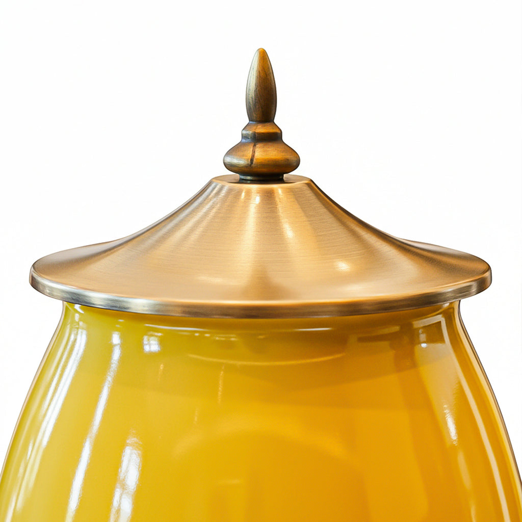 SOGA 40cm Ceramic Oval Flower Vase with Gold Metal Base Yellow
