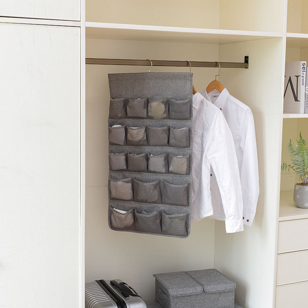 SOGA 2X Grey Double Sided Hanging Storage Bag Underwear Bra Socks Mesh Pocket Hanger Home Organiser