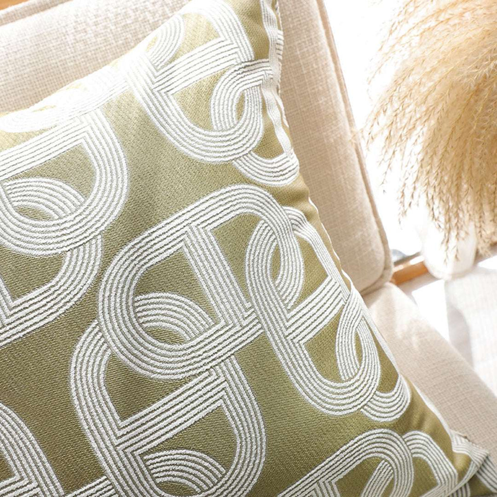 SOGA 2X 50cm Artistic Olive Green White Geometric Pattern Throw Pillow $ 142