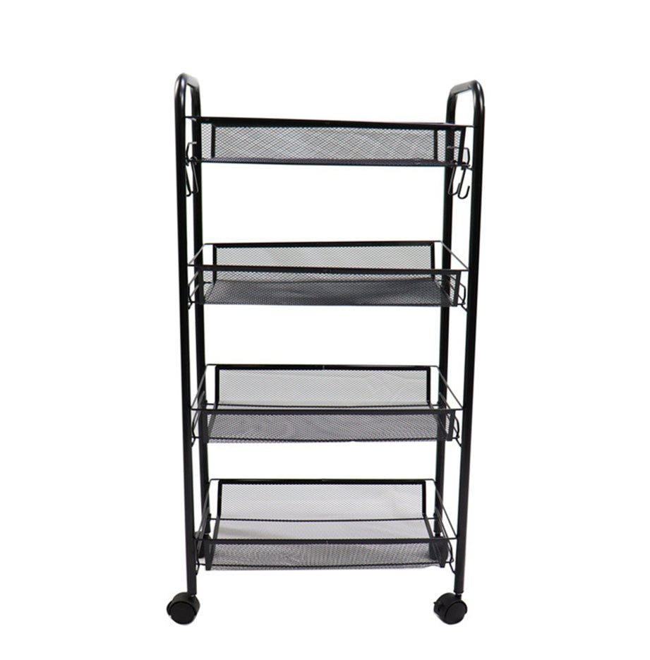 SOGA 4 Tier Steel Black Bee Mesh Kitchen Cart Multi-Functional Shelves Storage Organizer with Wheels