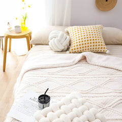 SOGA 200x230cm Throw Blanket White Chenille Fleece Knitted Fabric on One Side Soft Suede