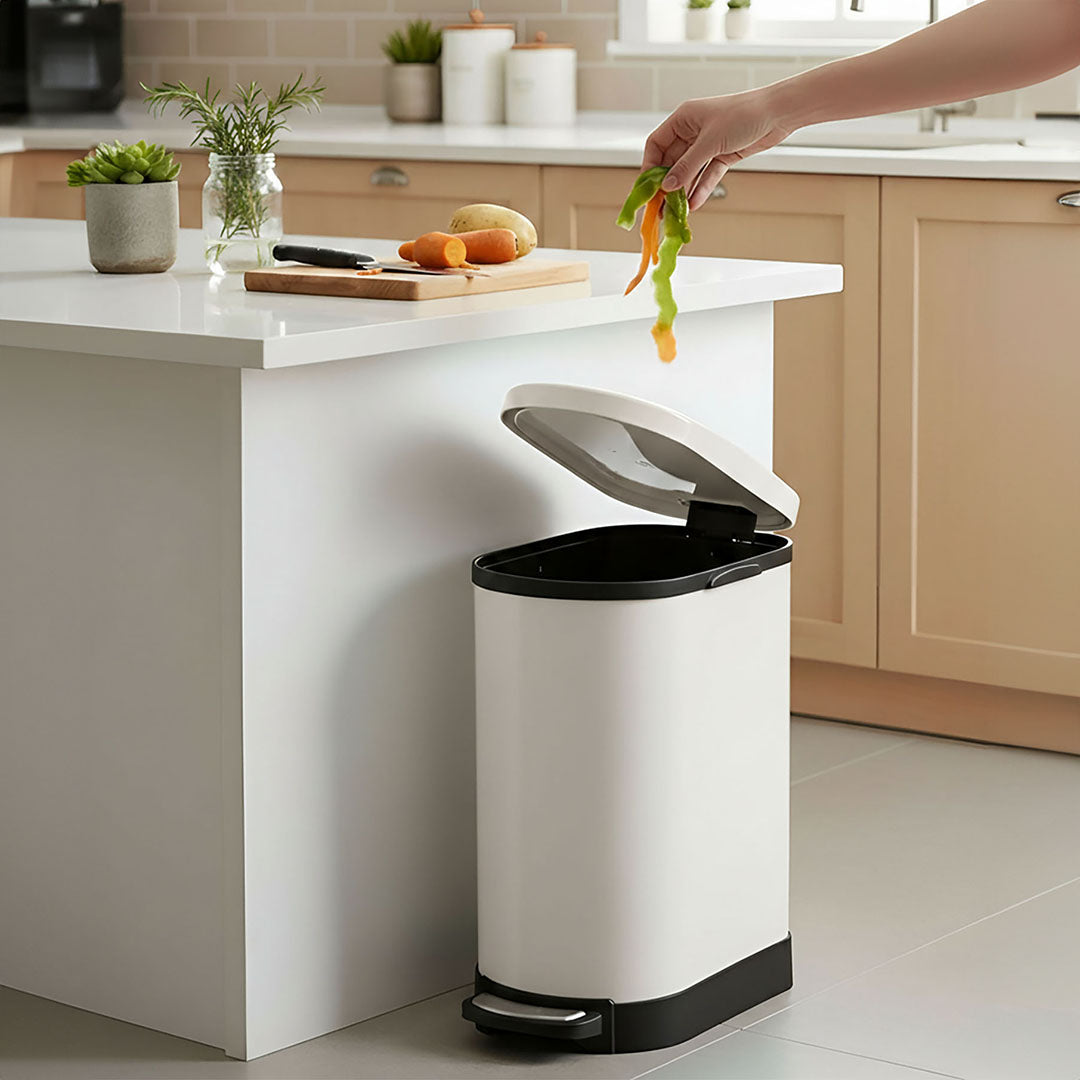 SOGA 2X Foot Pedal Stainless Steel Rubbish Recycling Garbage Waste Trash Bin U White 10L