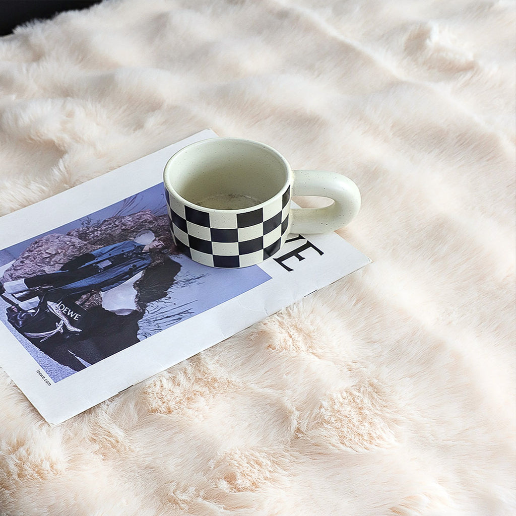 SOGA Two-seater White Faux Fur Throw Blanket 90x160cm Polyester