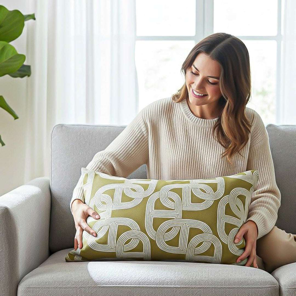 SOGA 2X 35cm Artistic Olive Green White Geometric Pattern Throw Pillow $ 142