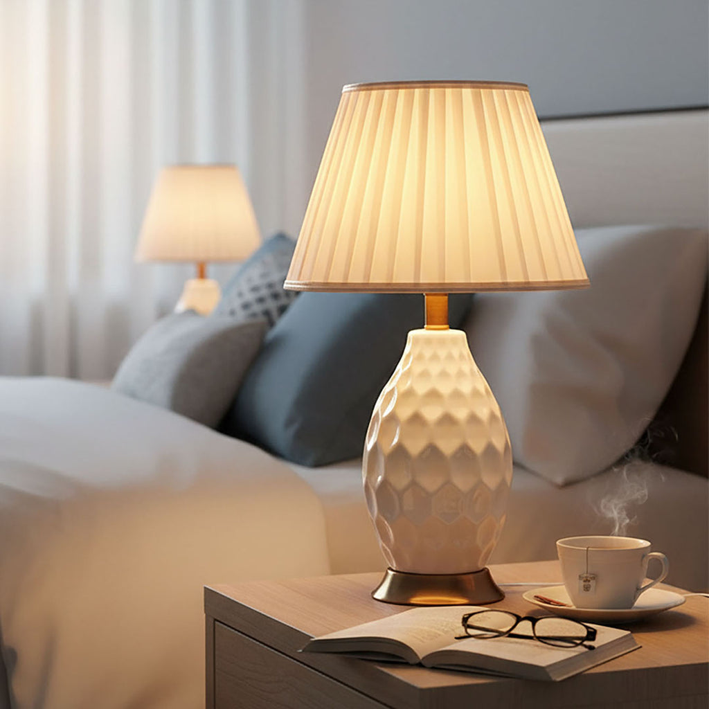 SOGA 2X Textured Ceramic Oval Table Lamp with Gold Metal Base White