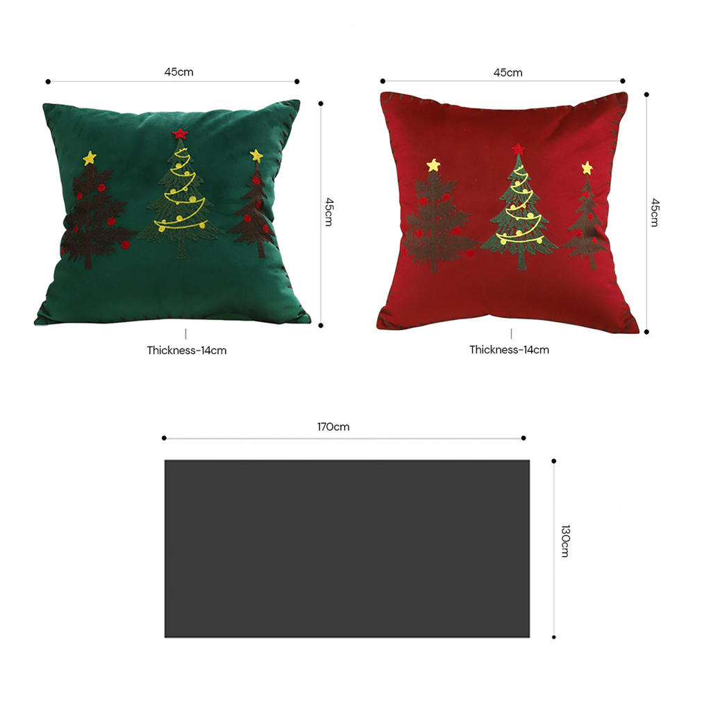 SOGA Christmas Bundle – Green & Burgundy Embroidered Tree Pillows & Red Holiday Throw Blanket $ 206