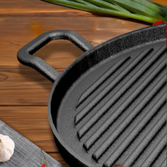 SOGA 28cm Ribbed Cast Iron Frying Pan Skillet Coating Steak Sizzle Platter