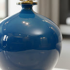 SOGA 38cm Ceramic Oval Flower Vase with Gold Metal Base Dark Blue