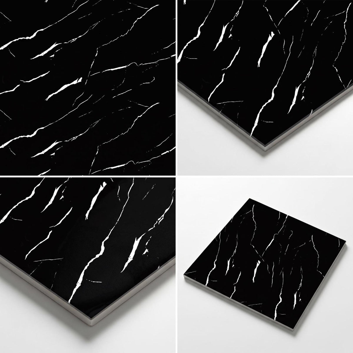 SOGA Peel & Stick Floor and Wall Tiles 60 x 60cm 10 Pack Black Faux Marble