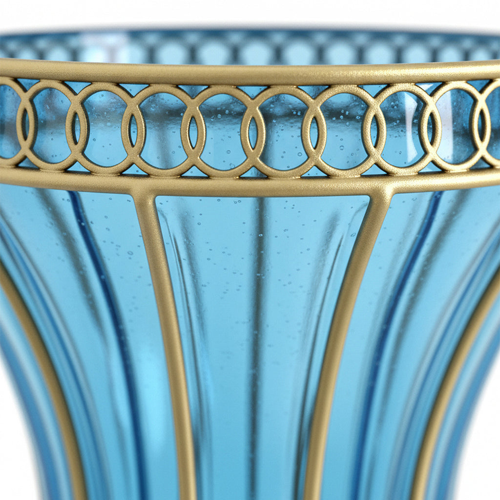 SOGA 65 cm Blue Glass Tall Floor Vase with Metal Flower Stand – Elegant Statement Piece for Modern Homes