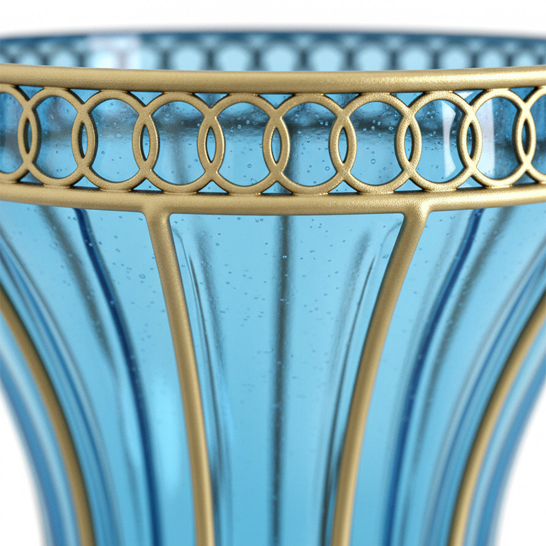 SOGA 65 cm Blue Glass Tall Floor Vase with Metal Flower Stand – Elegant Statement Piece for Modern Homes