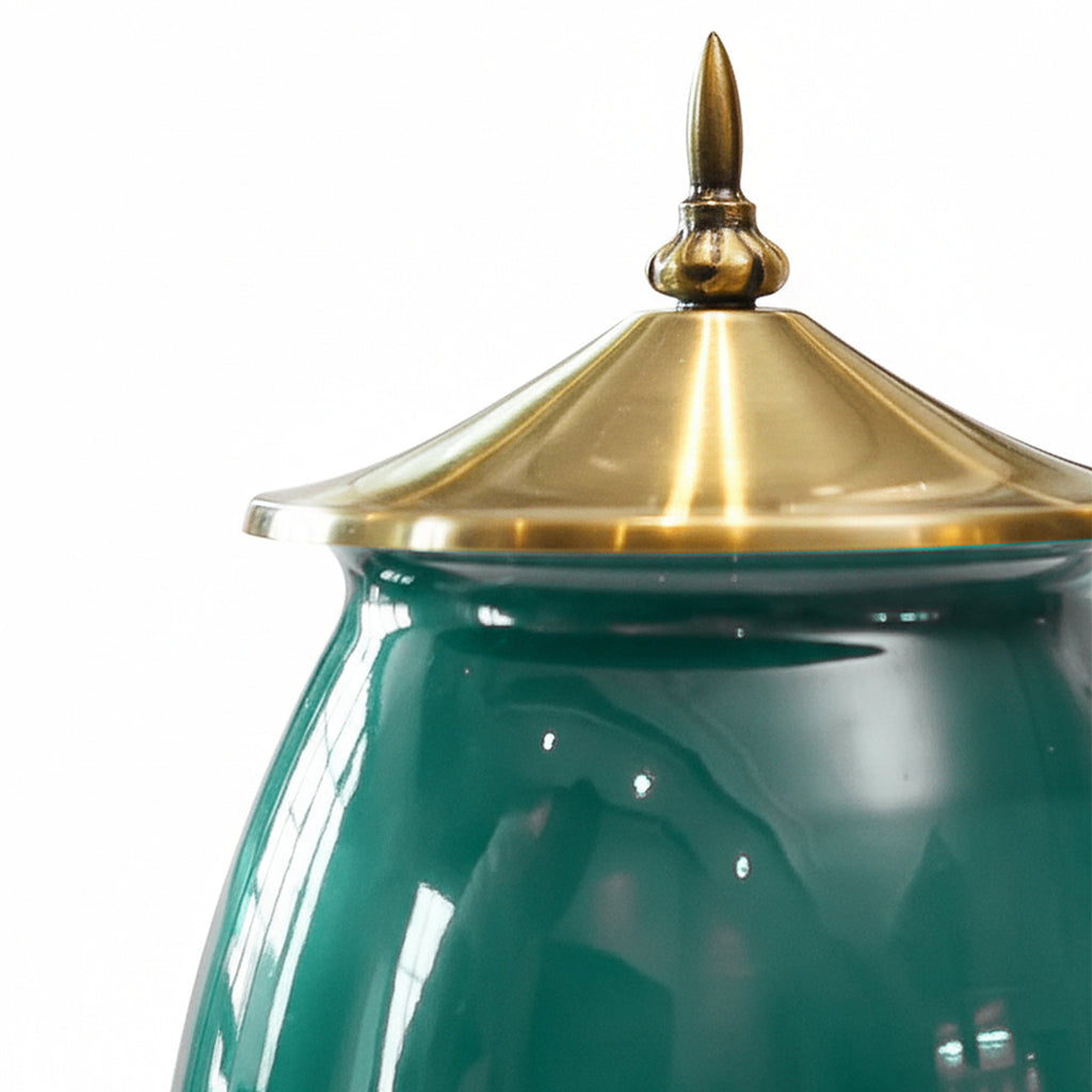 SOGA 2x 40cm Ceramic Oval Flower Vase with Gold Metal Base Green