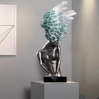 SOGA 86cm Silver Sculpture – Turquoise Winged Decor with Black Marble Base