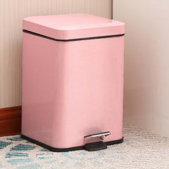SOGA Foot Pedal Stainless Steel Rubbish Recycling Garbage Waste Trash Bin Square 12L Pink