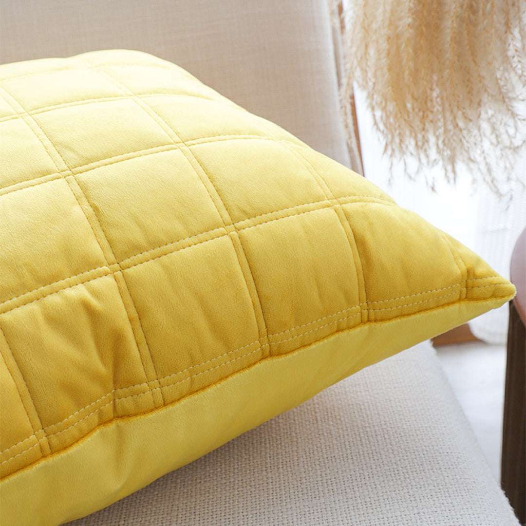 SOGA 2X 50cm Yellow Quilted Grid Pattern Decorative Throw Pillow $ 119