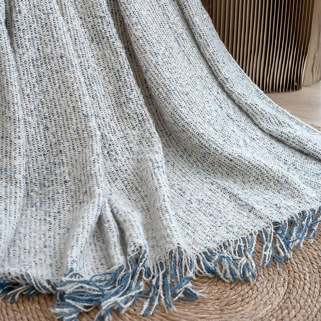 SOGA 2X Light Blue-Gray Tassel Throw Blanket 160x200cm Soft Polyester $ 155