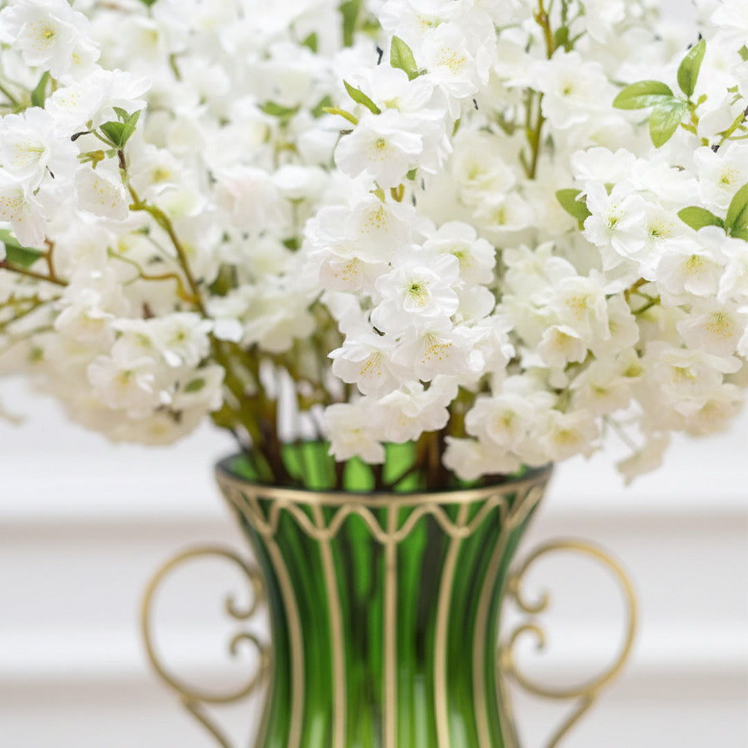 SOGA 51cm Green Glass Tall Floor Vase and 10pcs White Artificial Fake Flower Set