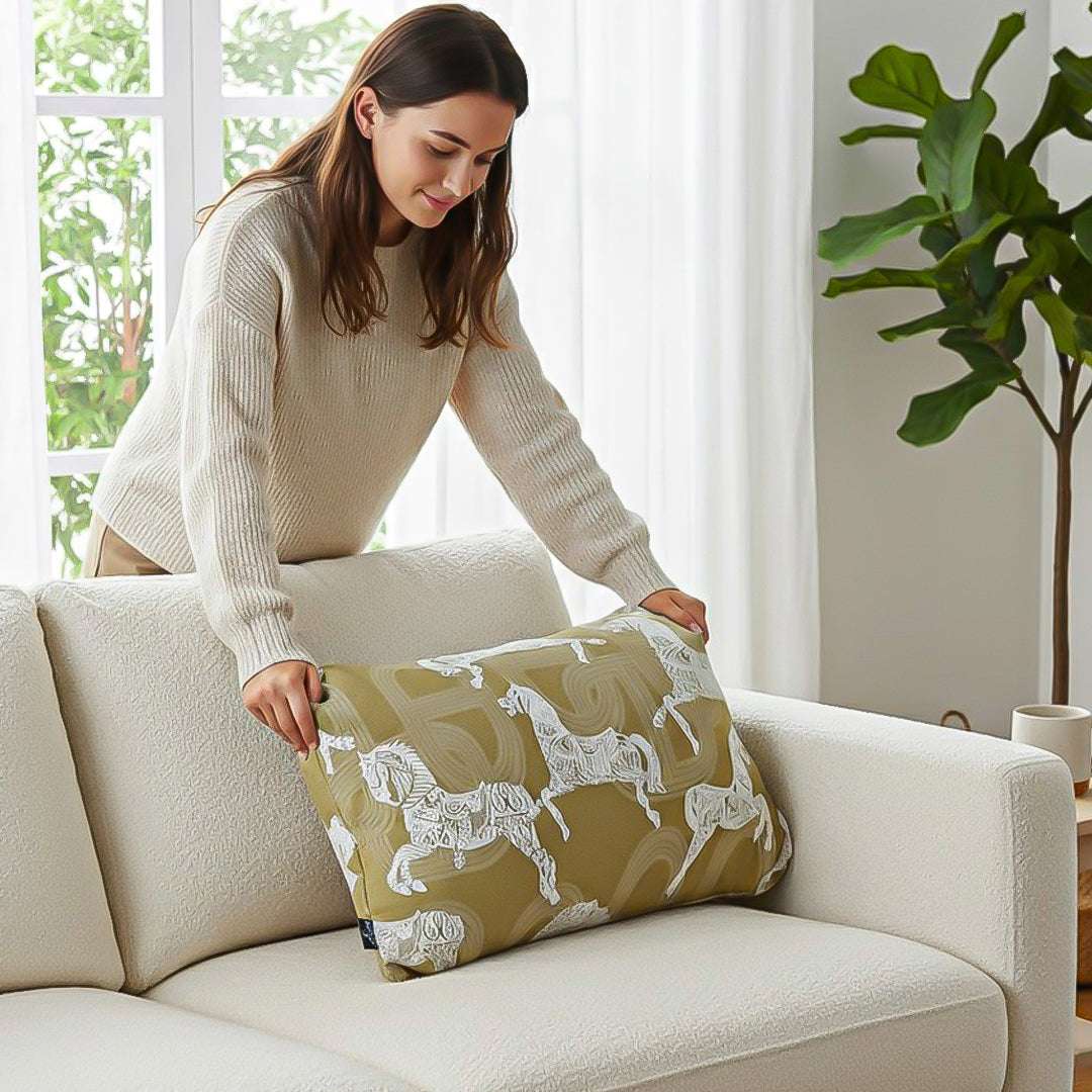 SOGA 2X 35cm Vintage Olive Green White Horse Pattern Throw Pillow $ 142