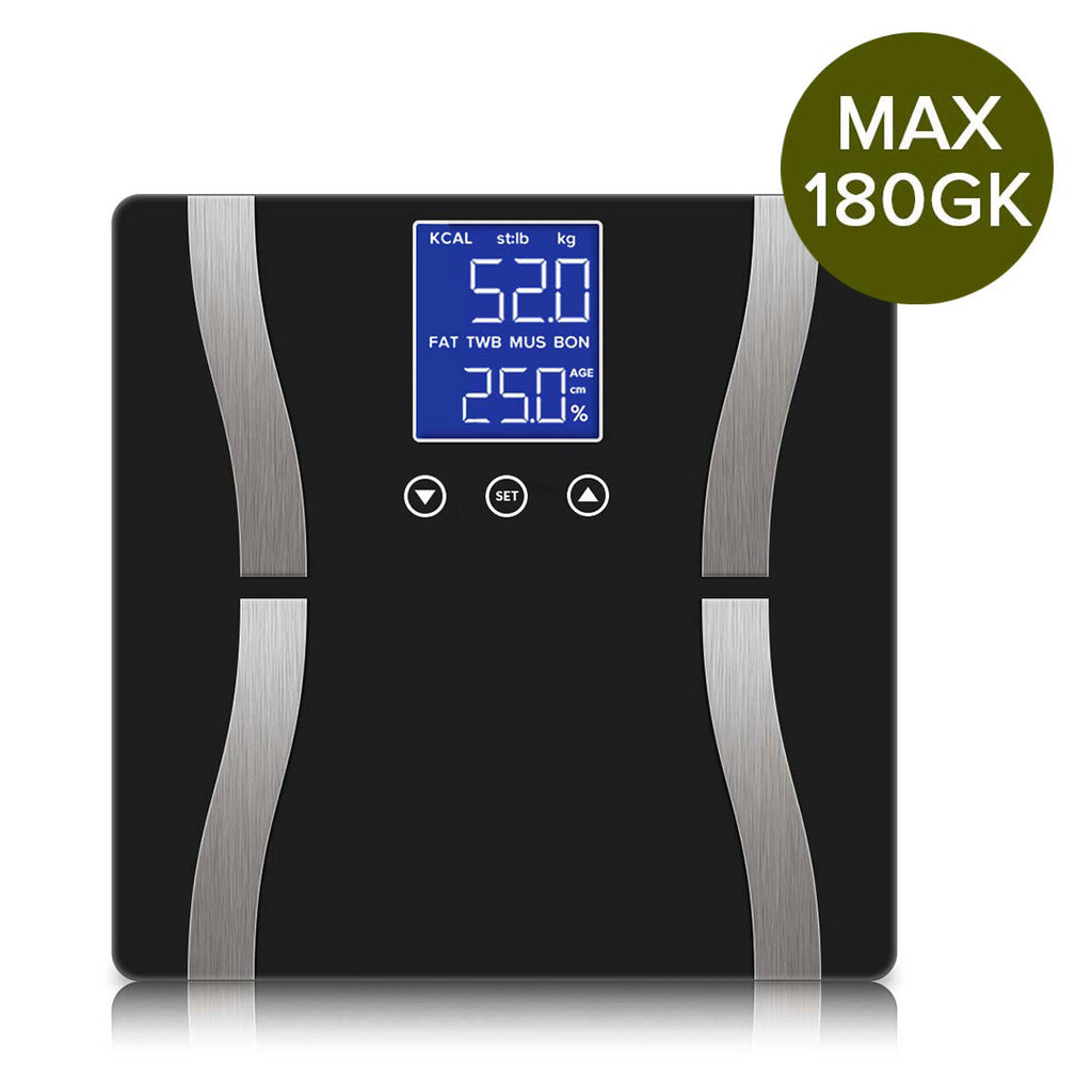 SOGA 2X Glass LCD Digital Body Fat Scale Bathroom Electronic Gym Water Weighing Scales Black