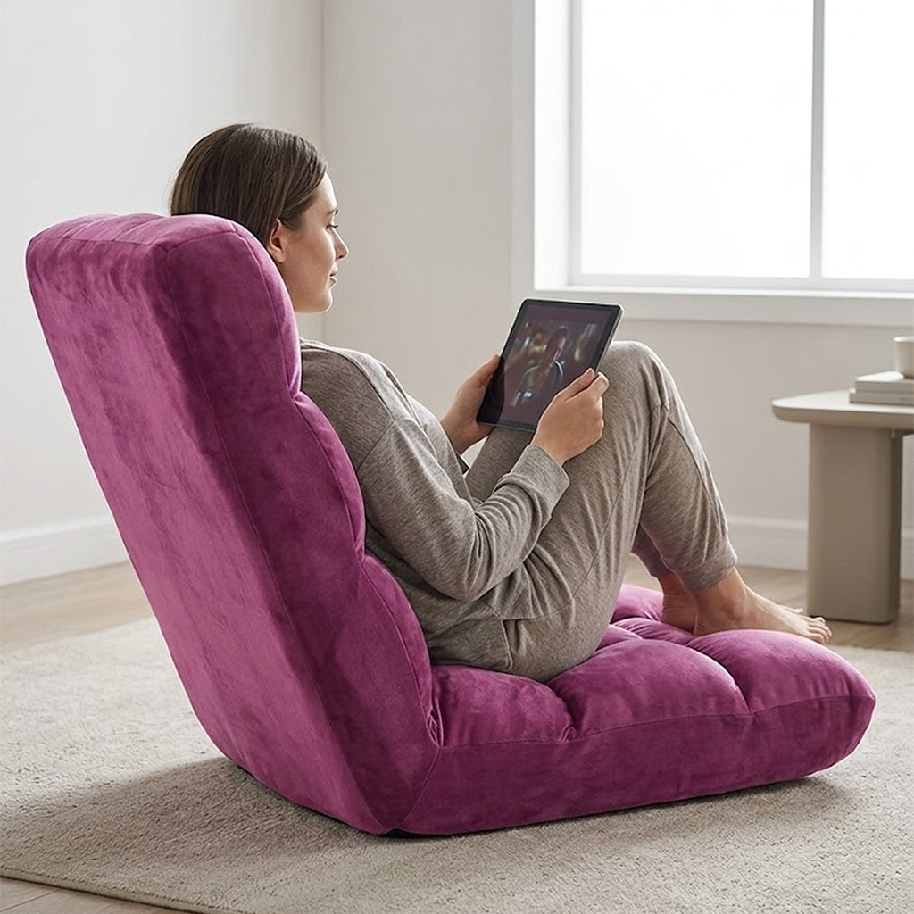 SOGA Floor Recliner Folding Lounge Sofa Futon Couch Folding Chair Cushion Magenta