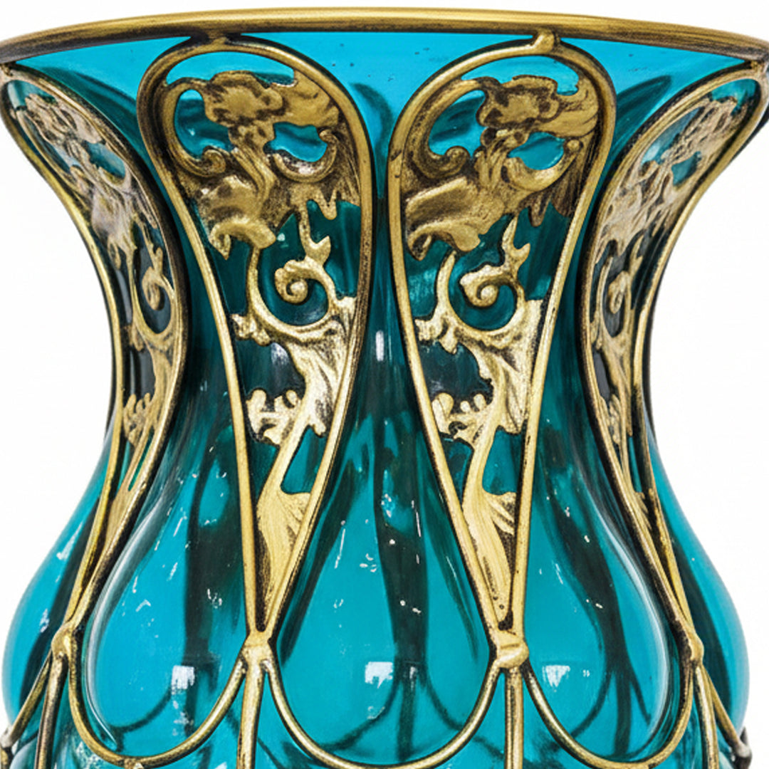 SOGA 85cm Blue Glass Tall Floor Vase and 12pcs Pink Artificial Fake Flower Set