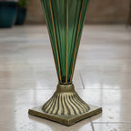 SOGA Green Colored European Glass Flower Vase Solid Base with Two Gold Metal Handle