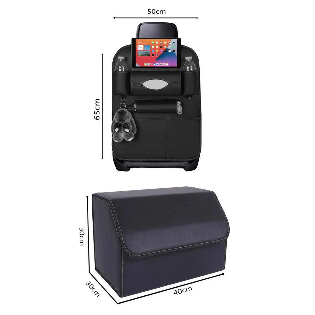 SOGA Car Bundle D – 2 Back Seat Storage Bag & Black Collapsible Trunk Cargo Organizer