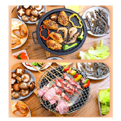 SOGA Medium Cast Iron Round Stove Charcoal Table Net Grill Japanese Style BBQ Picnic Camping with Wooden Board