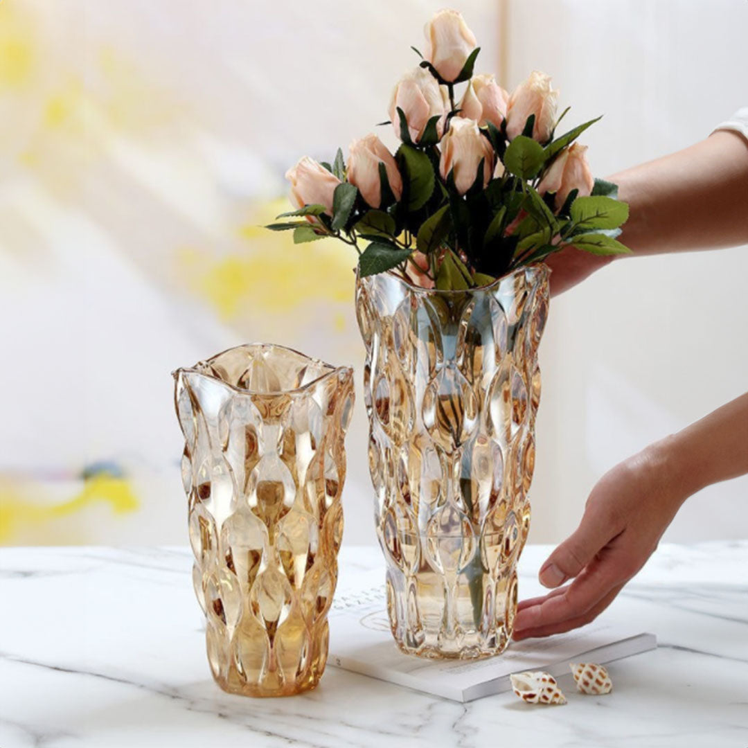 SOGA 29.8cm Golden Amber Glass Crystal Vase Elegant Modern Home Décor