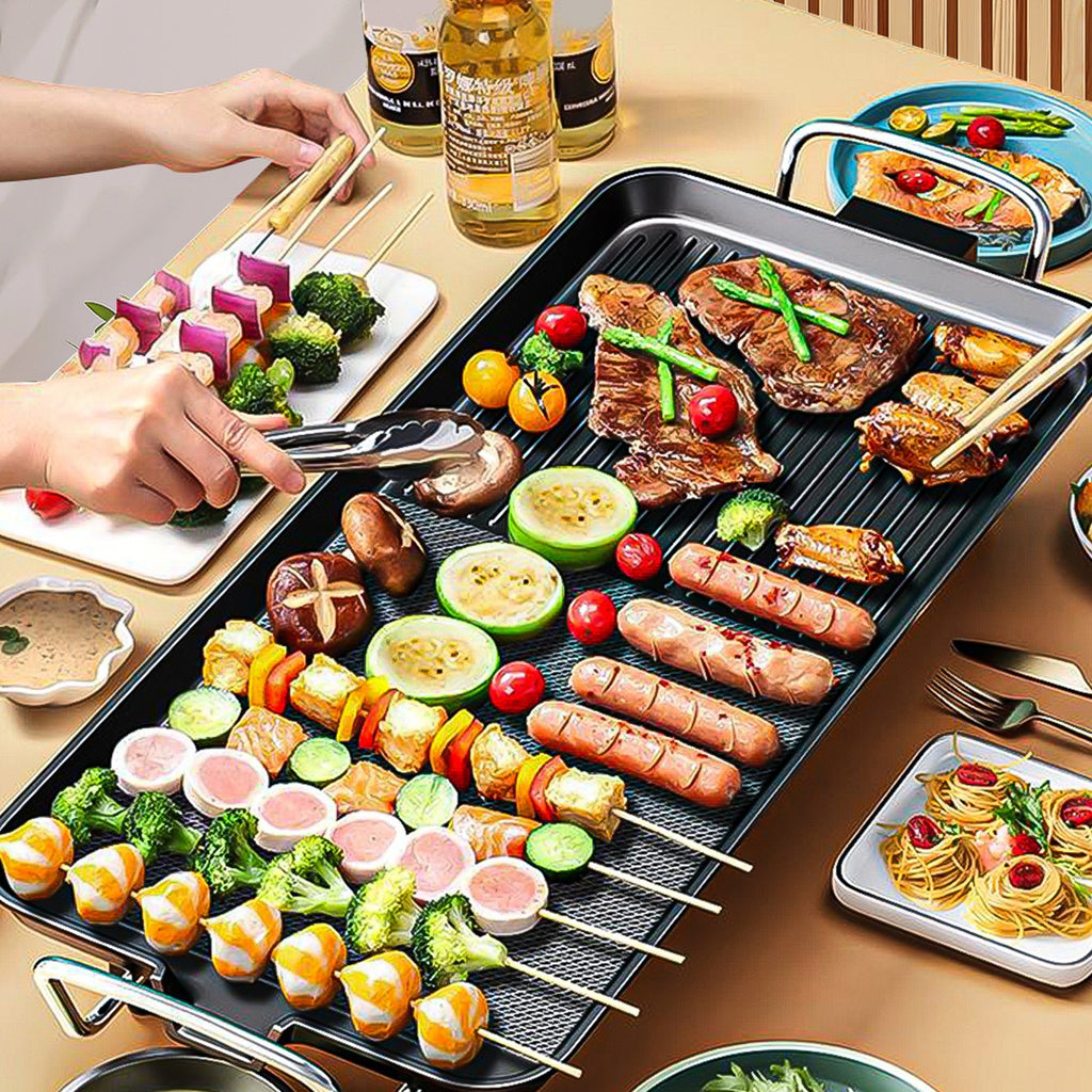 SOGA 2X 68cm Electric BBQ Grill Teppanyaki Plate Non-Stick Surface Hot Plate Kitchen 6-8 Person