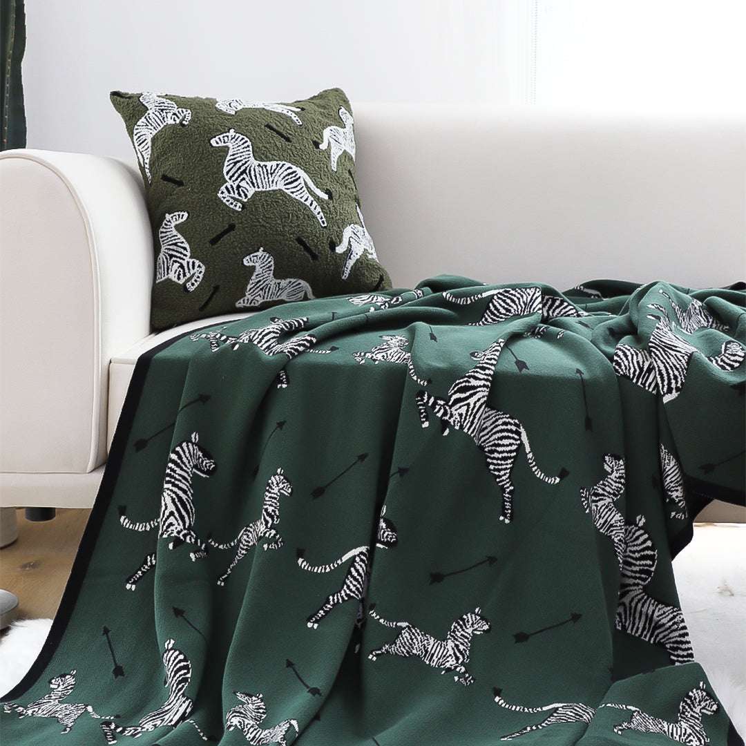 SOGA 2X Olive Green Zebra Print Throw Blanket 130x180cm 100% Cotton $ 237