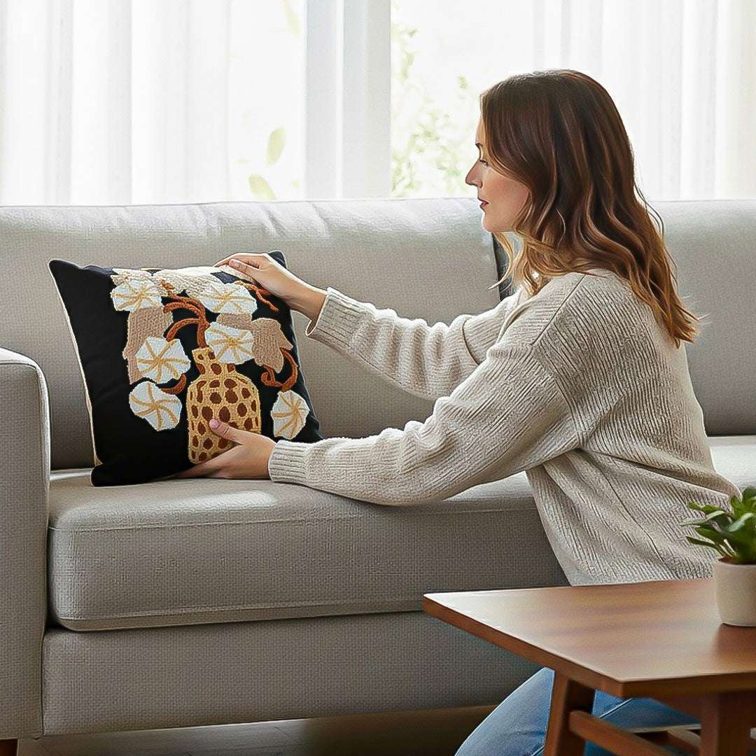 SOGA 2X 45cm Black Gold Wicker Basket Floral Embroidered Throw Pillow $ 118