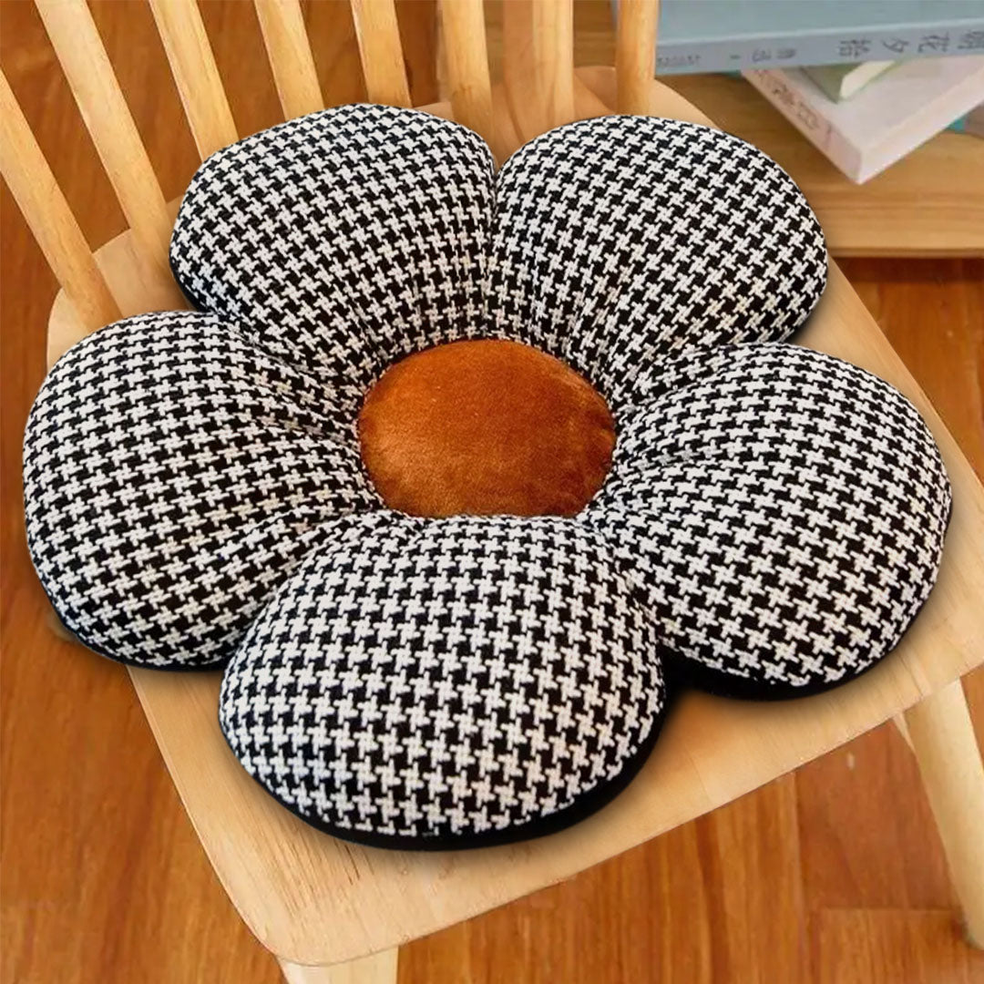SOGA 2X Black w/ Orange Flower Cushion Shaped for Floor and Sitting Throw Pillow