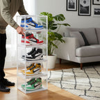 SOGA 2X 5 Tier Transparent Portable Shoe Organiser Sneaker Footwear Folding Plastic Bin Stackable Storage Box with Magnetic Door