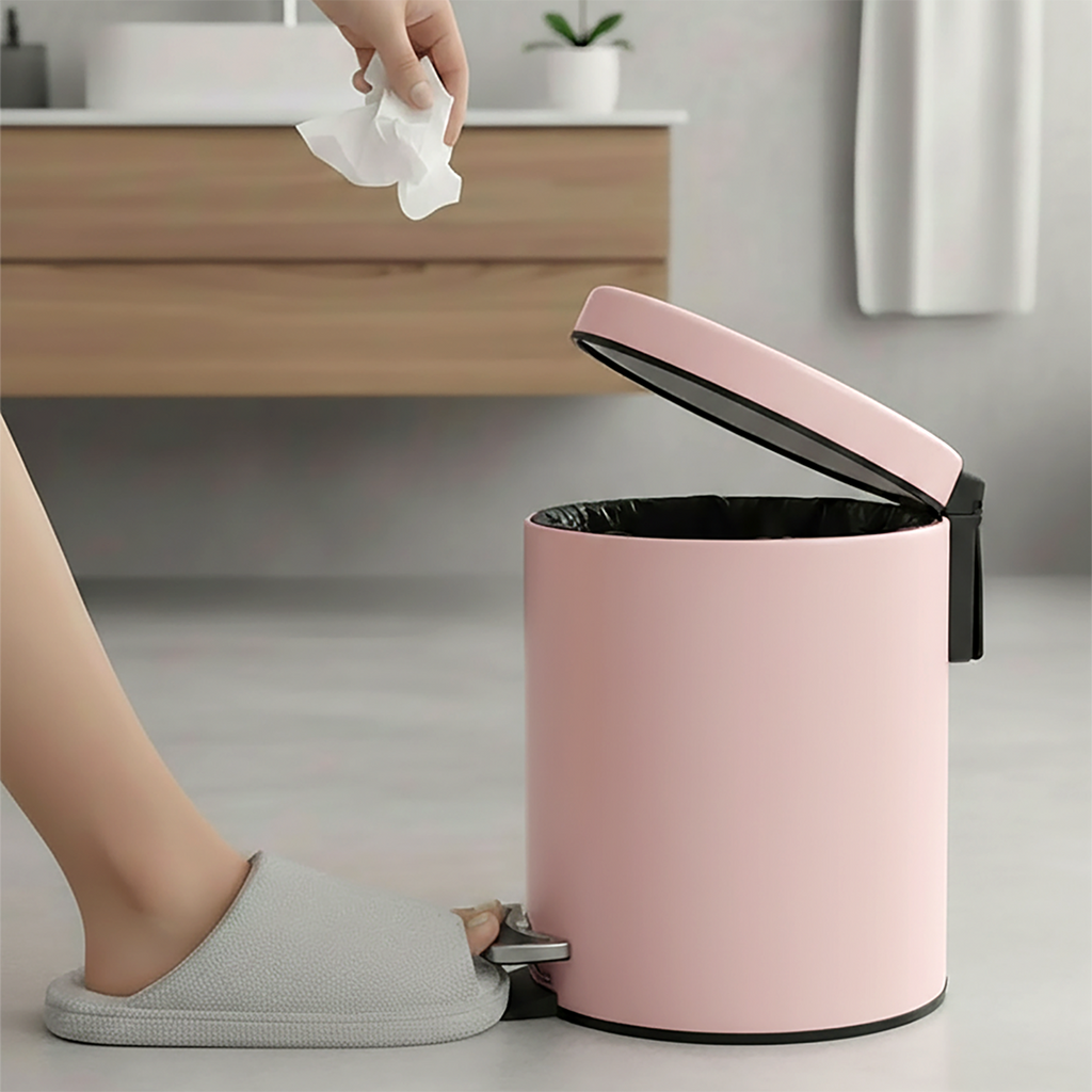 SOGA Foot Pedal Stainless Steel Rubbish Recycling Garbage Waste Trash Bin Round 7L Pink