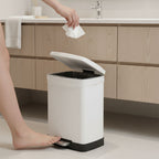 SOGA Foot Pedal Stainless Steel Rubbish Recycling Garbage Waste Trash Bin Rectangular Shape 12L White