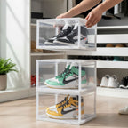 SOGA  2X 3 Tier Transparent Portable Shoe Organiser Sneaker Footwear Folding Plastic Bin Stackable Storage Box with Magnetic Door