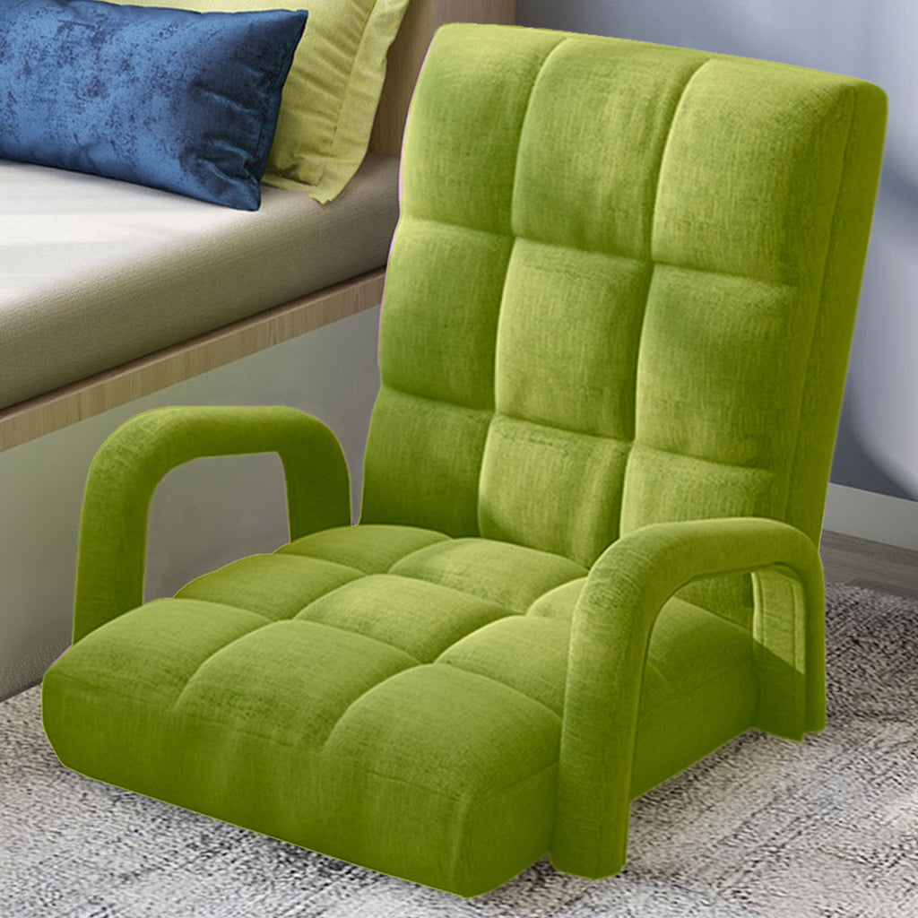 SOGA 2X Foldable Lounge Cushion Adjustable Floor Lazy Recliner Chair with Armrest Yellow Green