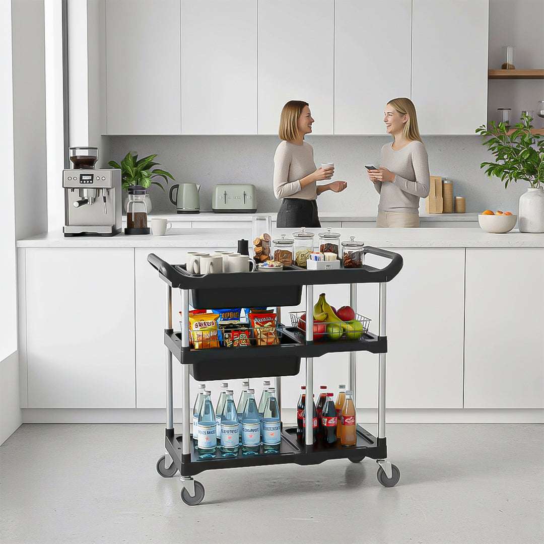 SOGA Black 3-Tier Kitchen Utility Trolley Cart with 5 Buckets $ 288