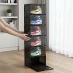 SOGA 6 Tier Black Portable Shoe Organiser Sneaker Footwear Folding Plastic Bin Stackable Storage Box with Magnetic Door
