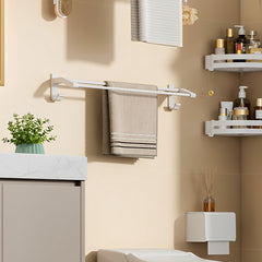 SOGA 2X 52cm White Wall-Mounted Double Pole Towel Holder Bathroom Organiser Rail Hanger with Hooks