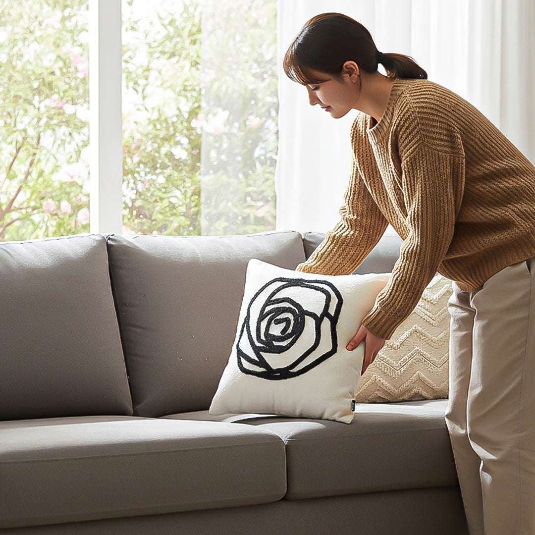 SOGA 2X Embroidered Cushion 45cm White Black Rose Flower Pattern Decorative Throw Pillow $ 129