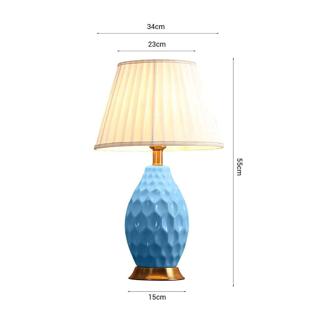 SOGA 2X Textured Ceramic Oval Table Lamp with Gold Metal Base Blue
