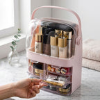 SOGA 3 Tier Pink Countertop Makeup Cosmetic Storage Organizer Skincare Holder Jewelry Storage Box with Handle