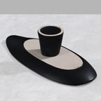 SOGA 46cm Black Ceramic Decorative Plate on Pedestal Stand