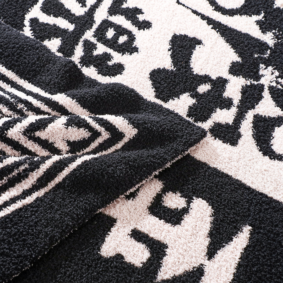 SOGA 2X 130x160cm Throw Blanket  Black and White New Year Limited Edition Peace and Joy Plush Cozy